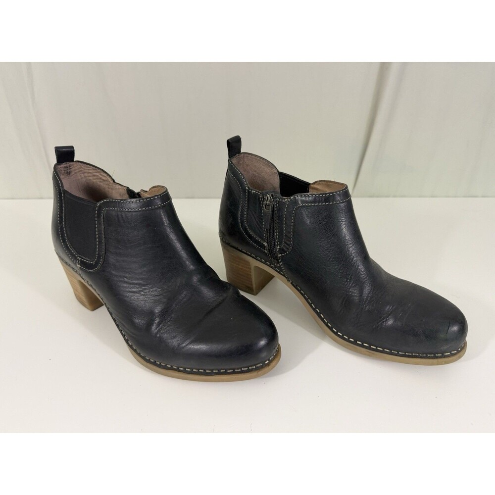 Dansko Harlene Black Leather Ankle Booties Zipper Womens 38M 8.5-9M Boho Comfort